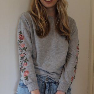 Rose Embroidered Crew Neck